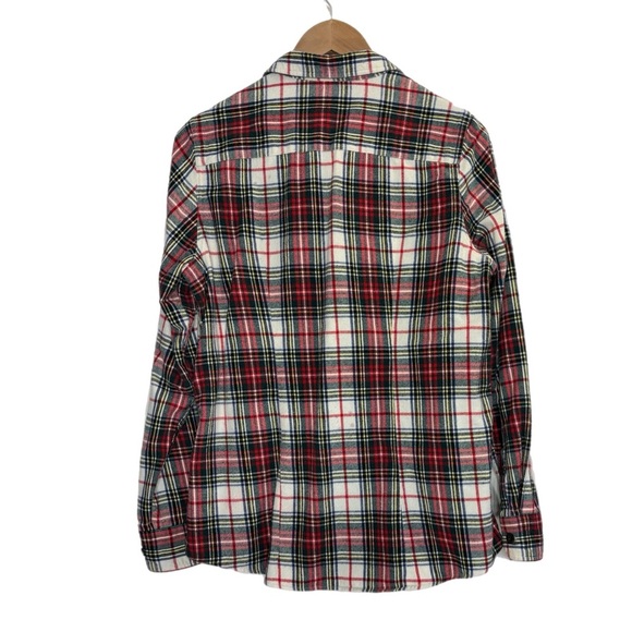 L. L. Bean 100% cotton flannel red/green plaid long sleeve button up top shacket - Picture 2 of 5